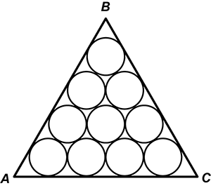 An equilateral triangle is shown filled with circles.